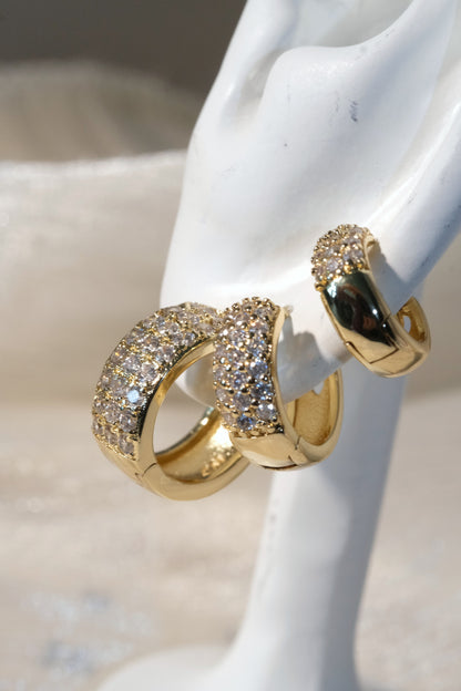 Double Row Pave Hoop Earrings — Gold — edited real-life photo