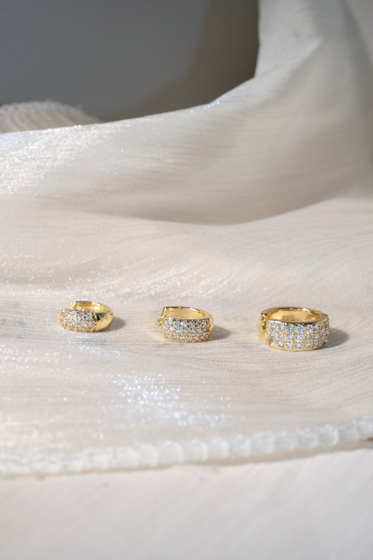 Double Row Pave Hoop Earrings — Gold — edited real-life photo