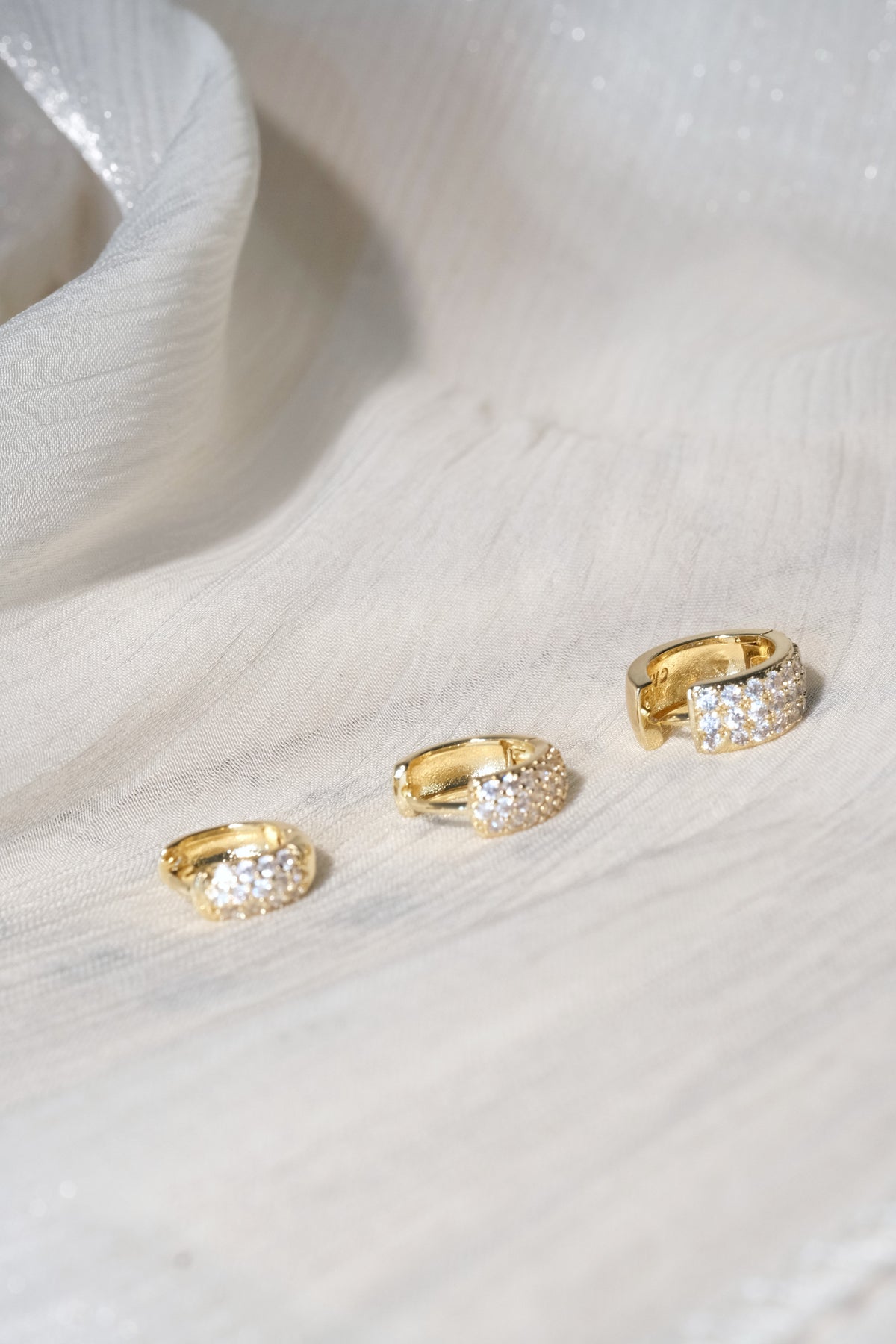 Double Row Pave Hoop Earrings — Gold — edited real-life photo