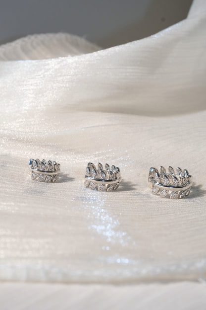 Leaf CZ Hoop Earrings — Silver — edited real-life photo