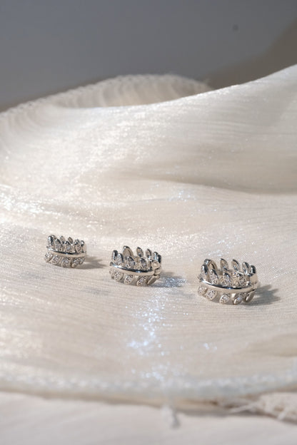 Leaf CZ Hoop Earrings — Silver — edited real-life photo