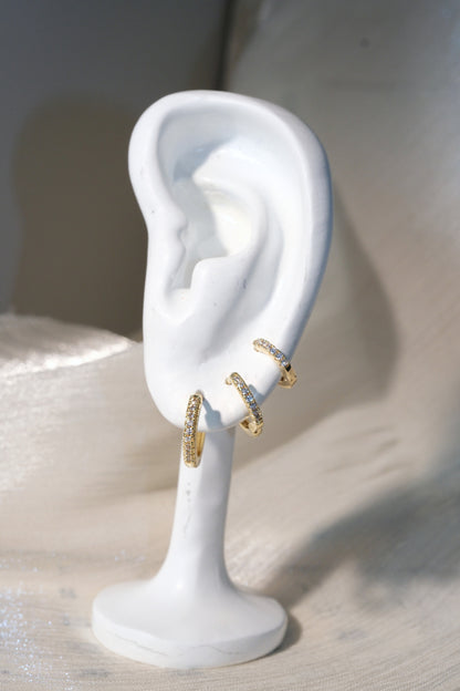 Prong Set CZ Hoop Earrings — Gold — edited real-life photo