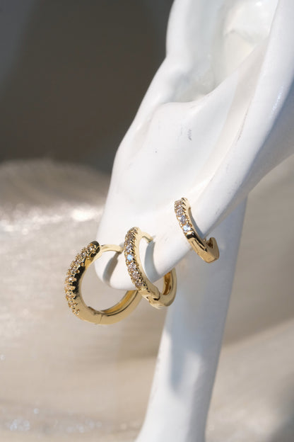 Prong Set CZ Hoop Earrings — Gold — edited real-life photo