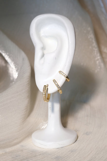 Prong Set CZ Hoop Earrings — Gold — edited real-life photo