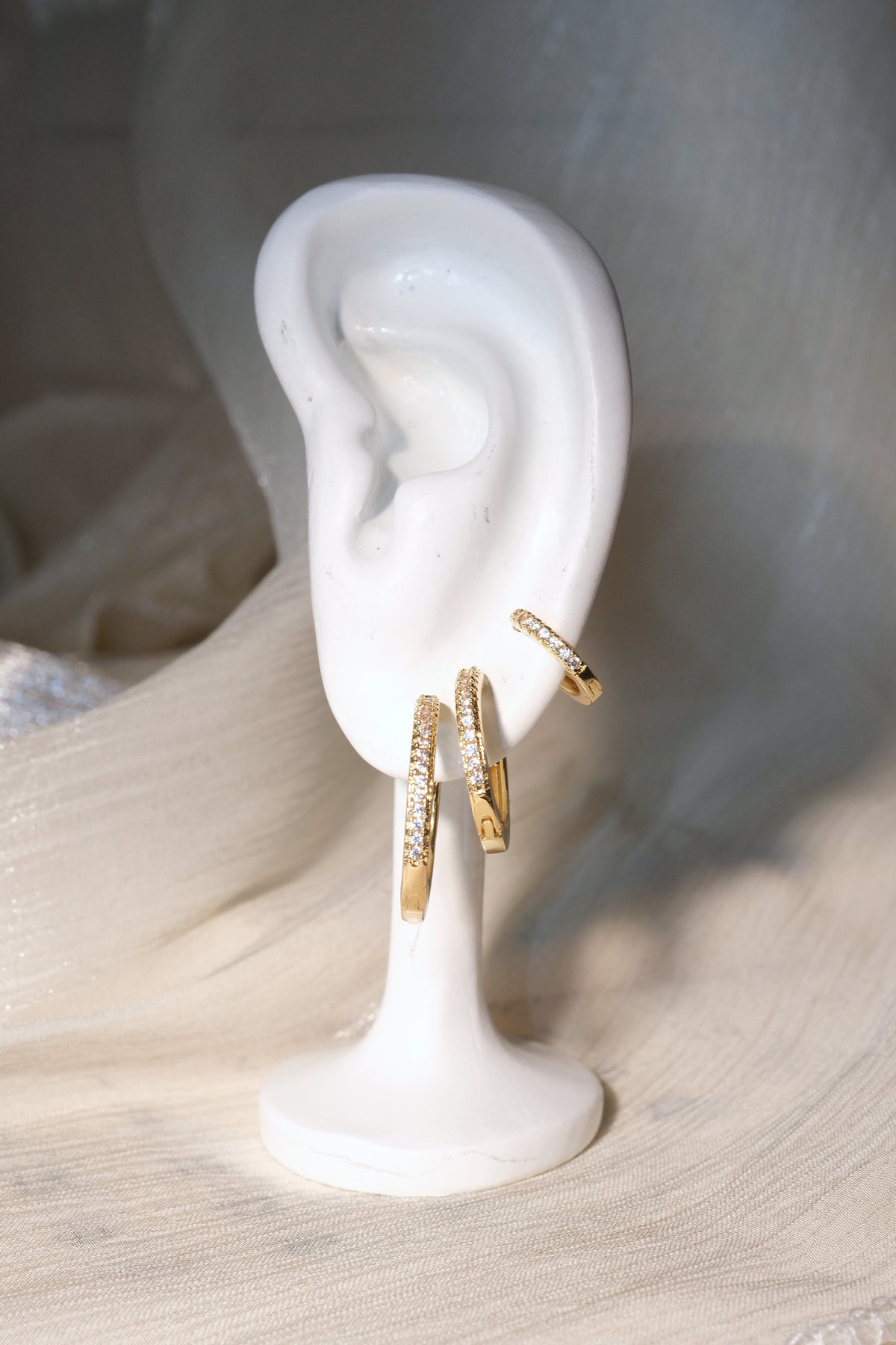 Slim CZ Hoop Earrings — Gold — edited real-life photo