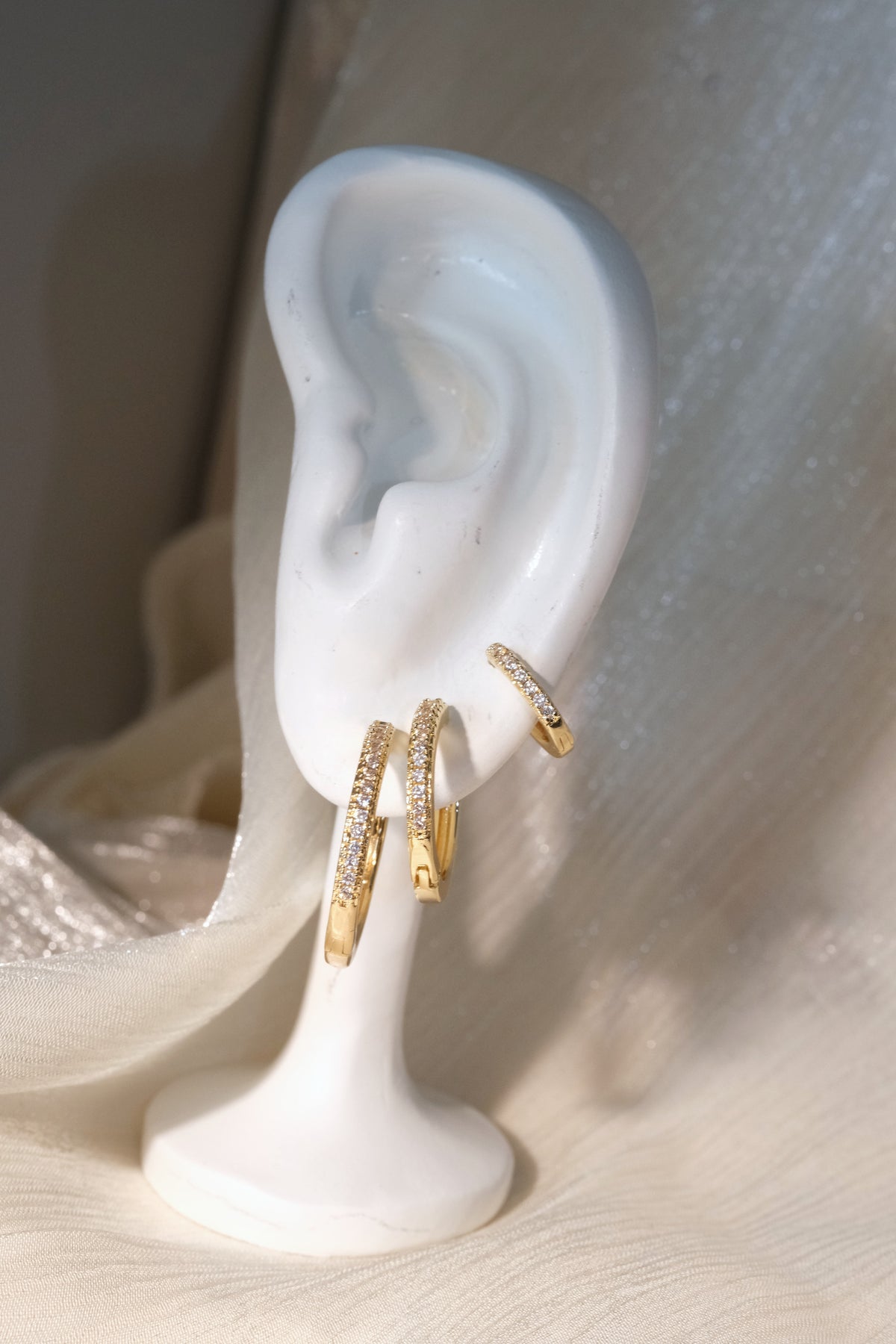 Slim CZ Hoop Earrings — Gold — edited real-life photo