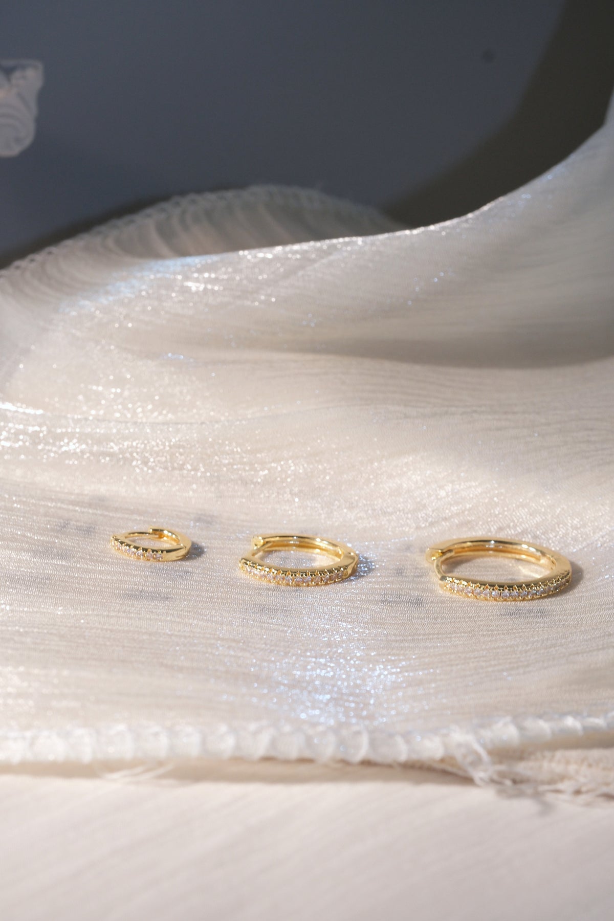 Slim CZ Hoop Earrings — Gold — edited real-life photo