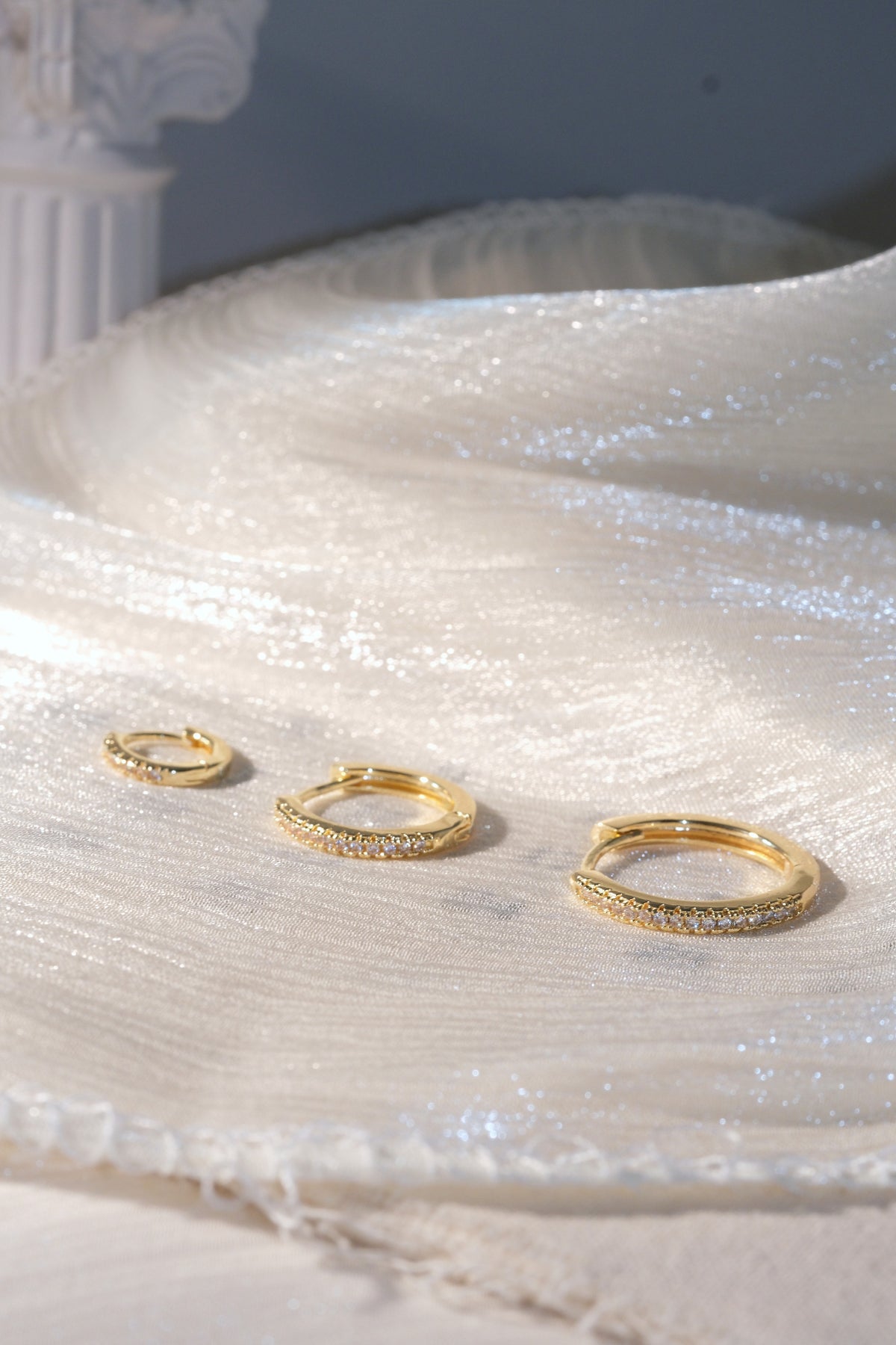Slim CZ Hoop Earrings — Gold — edited real-life photo