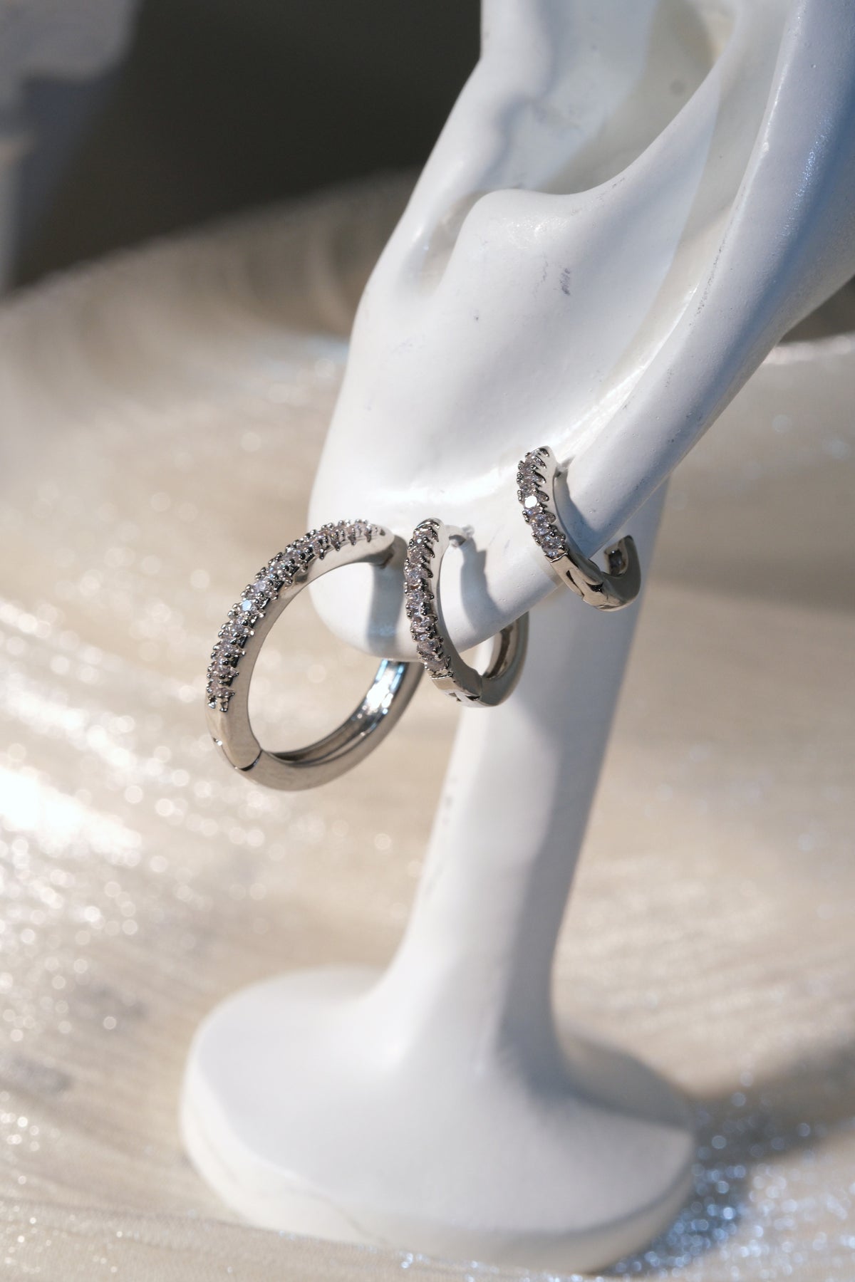 Prong Set CZ Hoop Earrings — Silver — edited real-life photo