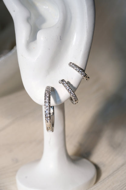 Prong Set CZ Hoop Earrings — Silver — edited real-life photo