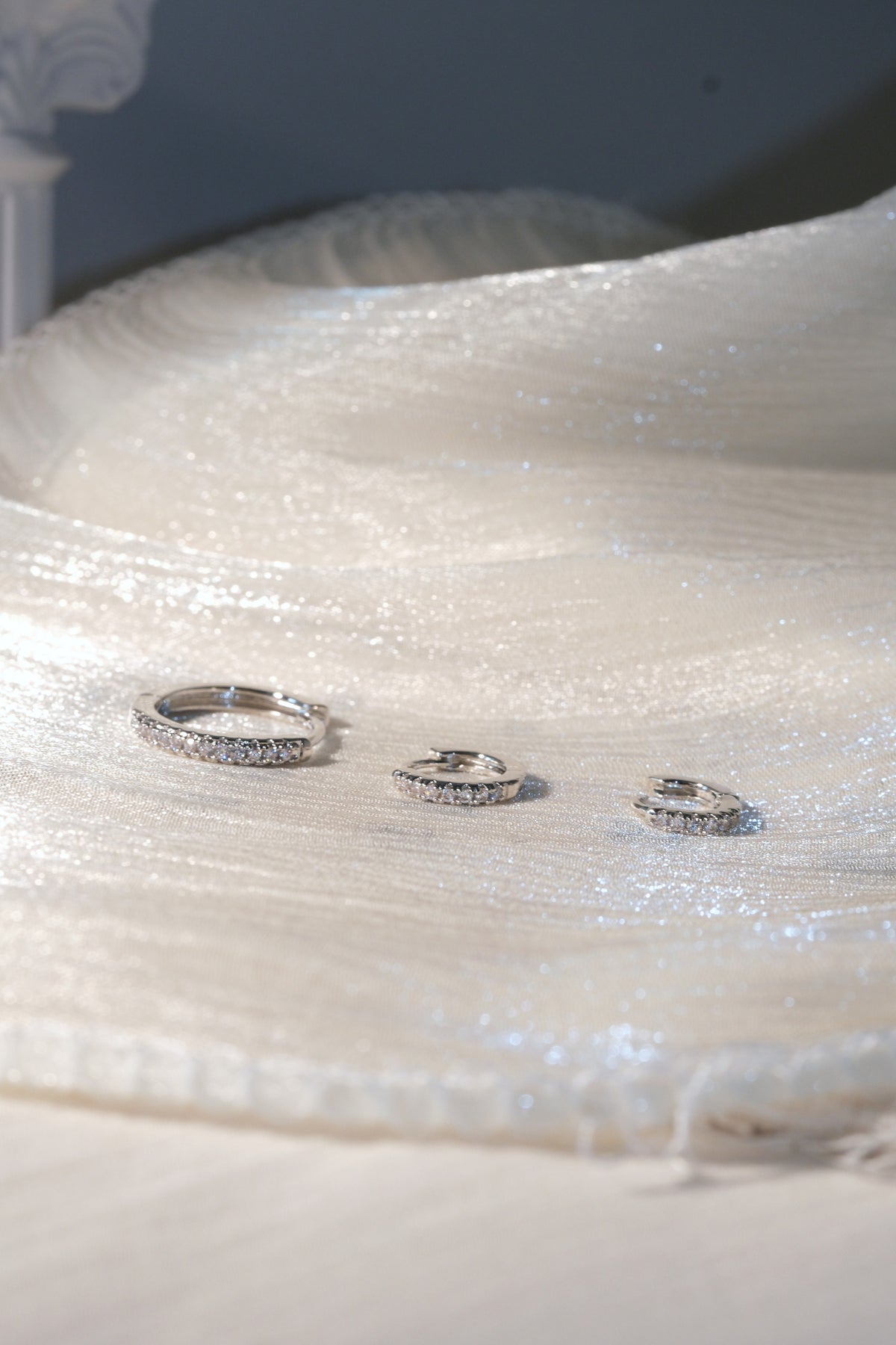 Prong Set CZ Hoop Earrings — Silver — edited real-life photo