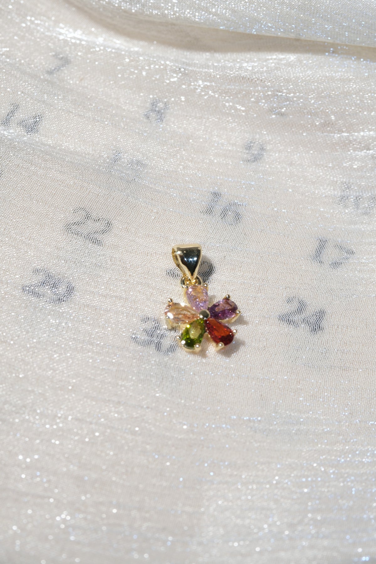 Colorful Flower Pendant — Gold — edited real-life photo