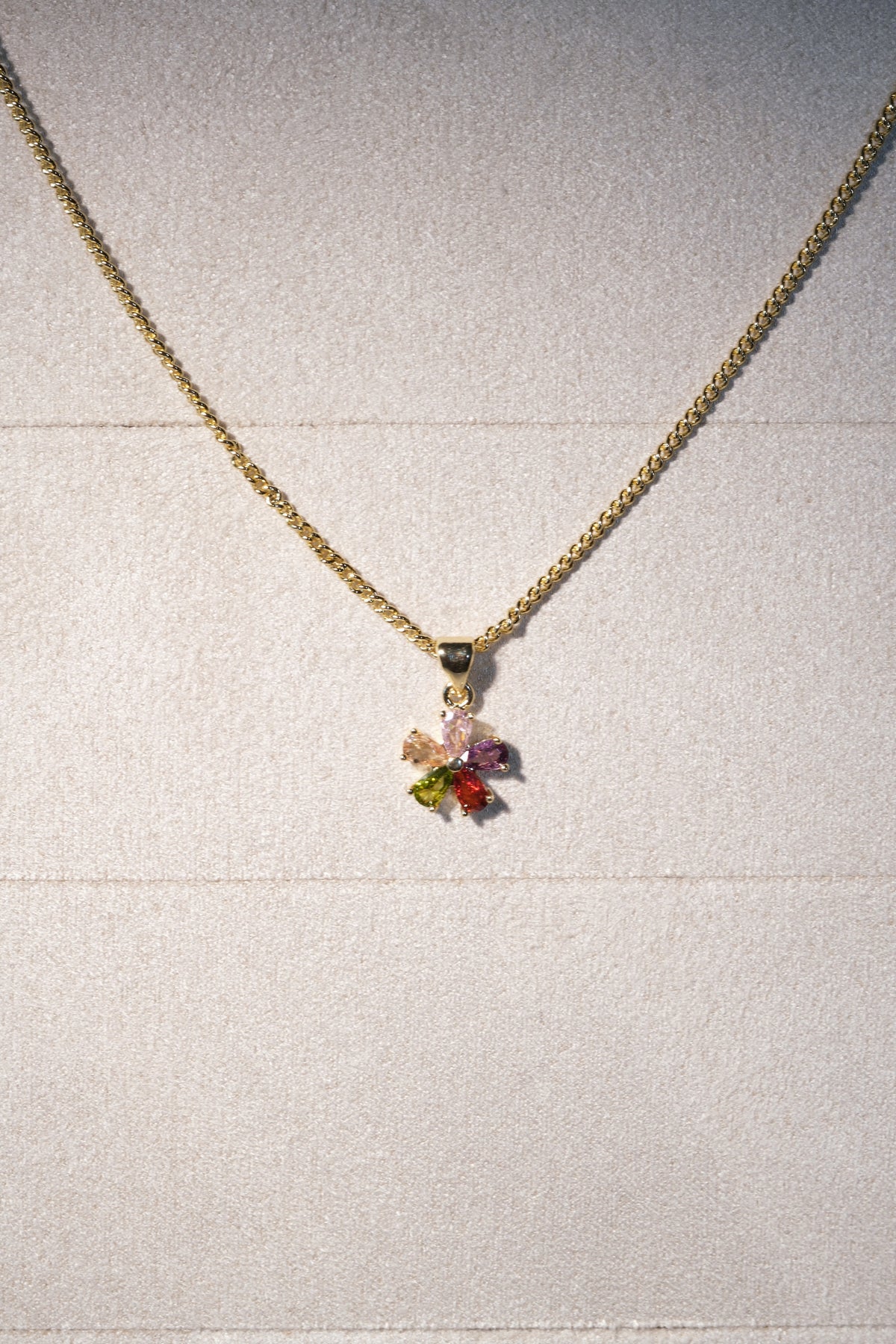 Colorful Flower Pendant — Gold — edited real-life photo