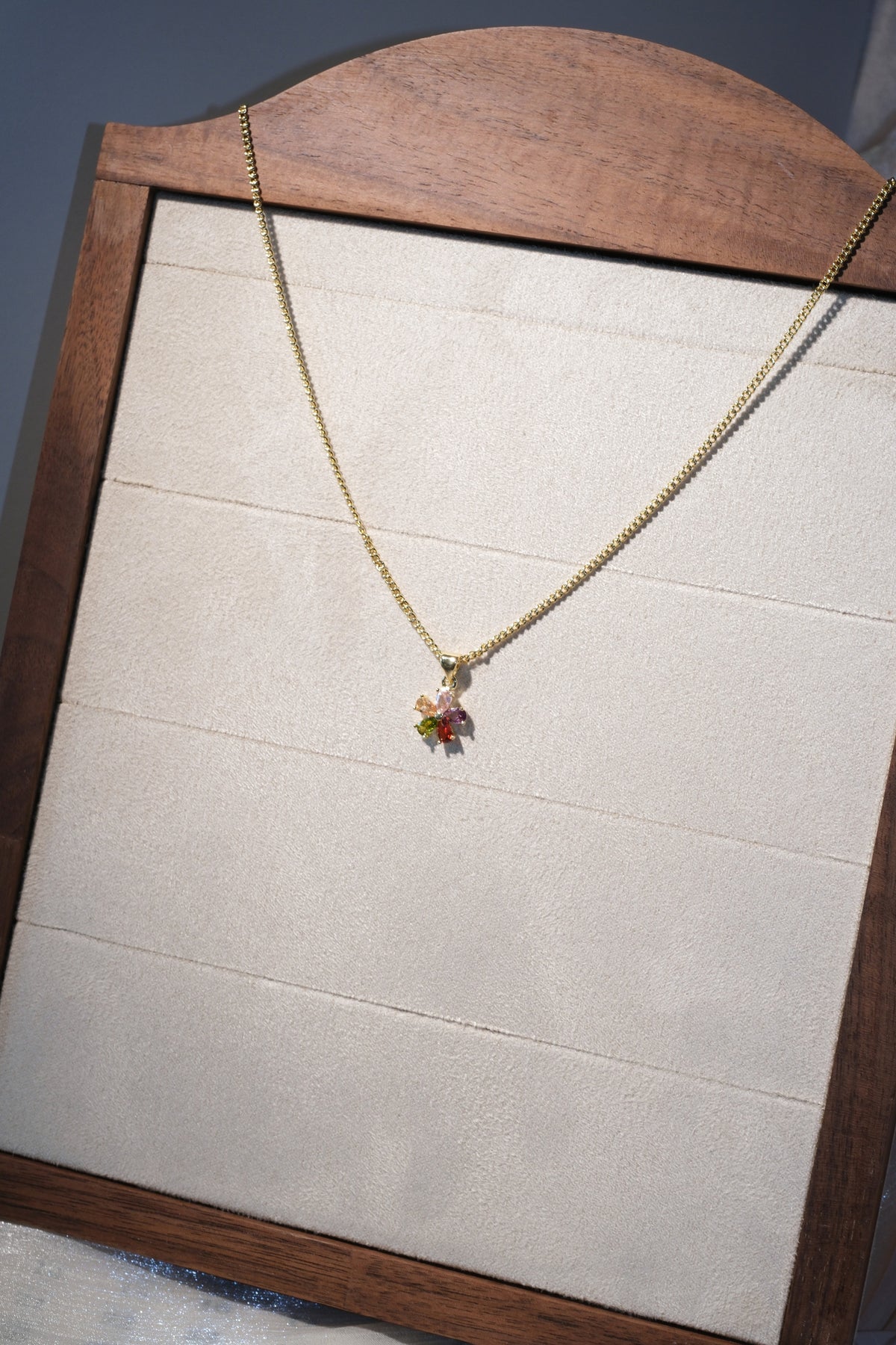 Colorful Flower Pendant — Gold — edited real-life photo