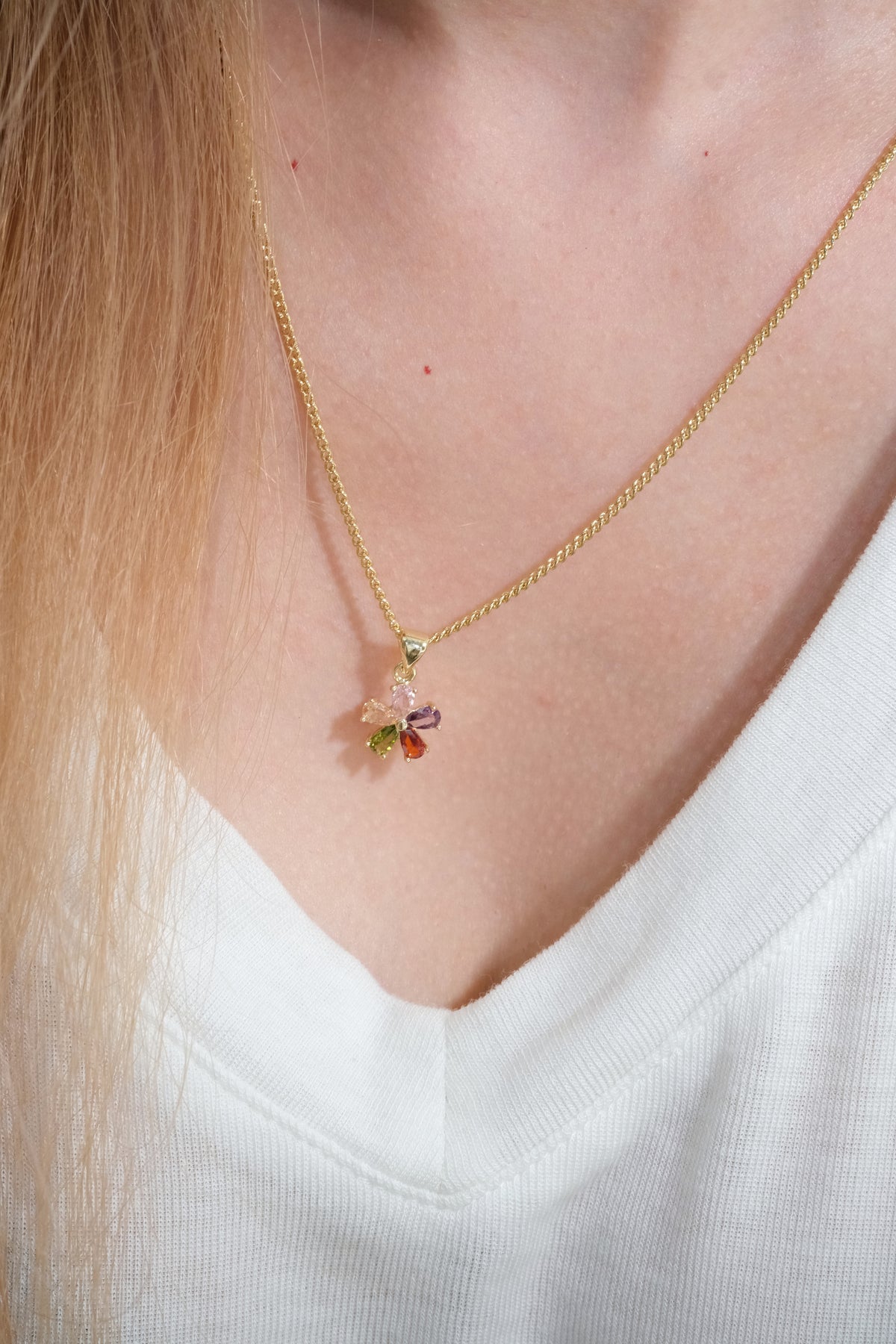 Colorful Flower Pendant — Gold — edited real-life photo