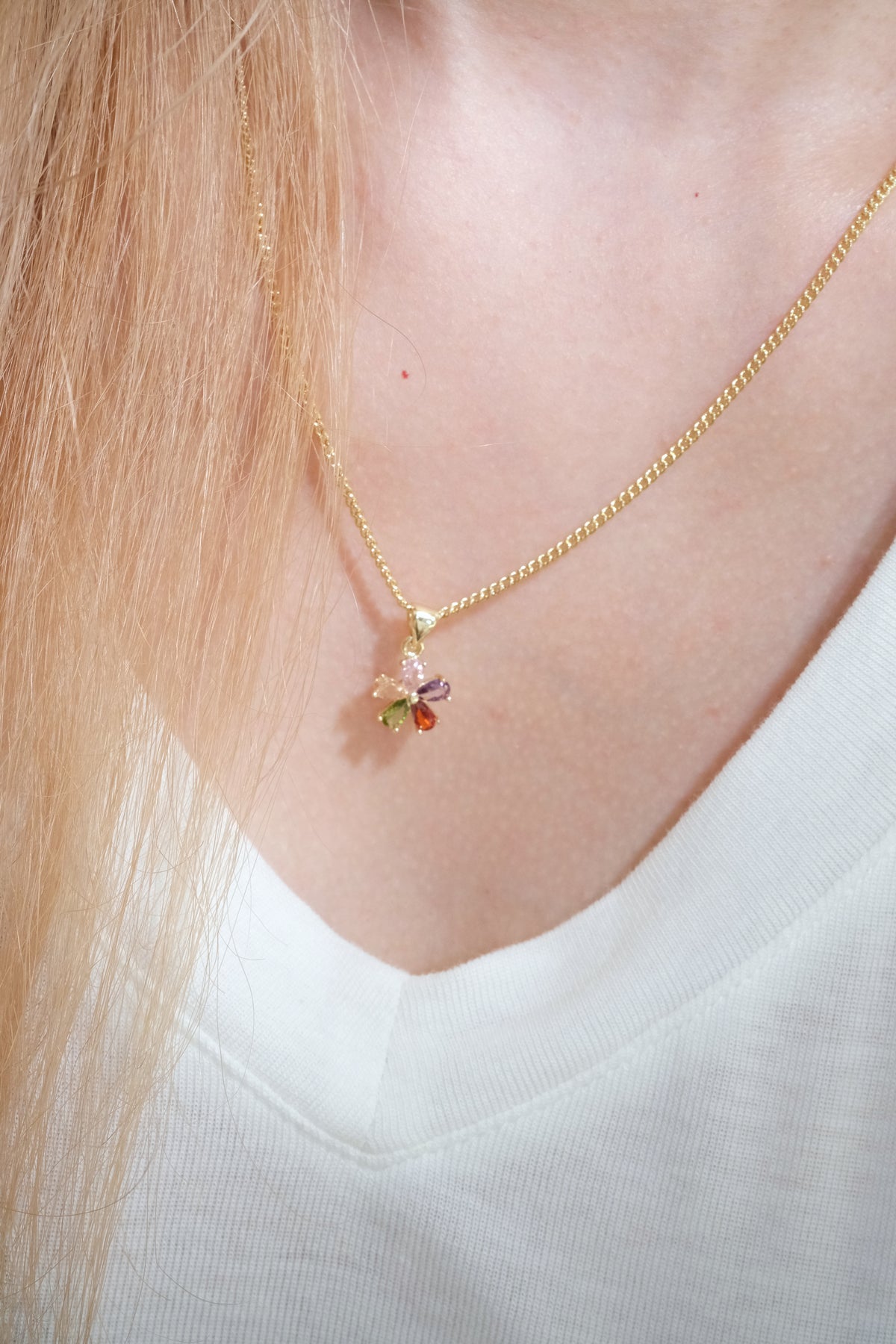 Colorful Flower Pendant — Gold — edited real-life photo