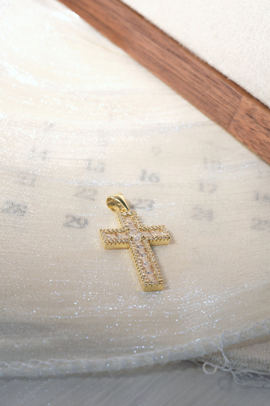 Pave Cross Pendant — Gold — edited real-life photo