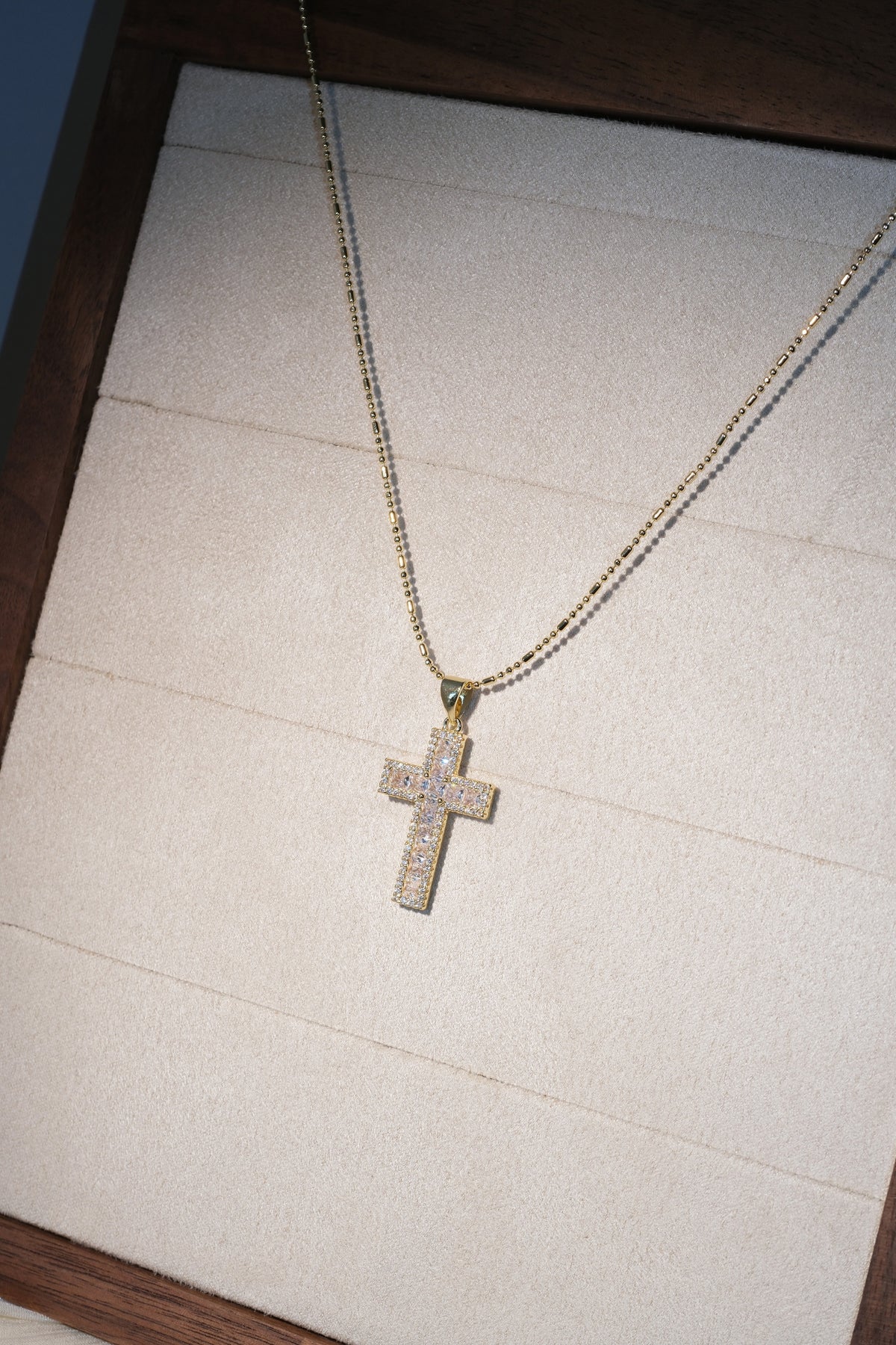 Pave Cross Pendant — Gold — edited real-life photo