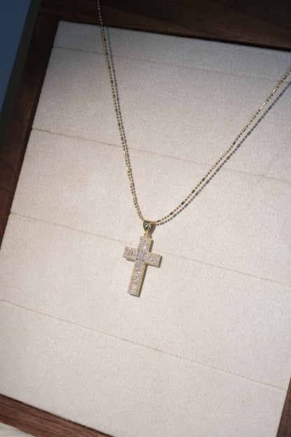 Pave Cross Pendant — Gold — edited real-life photo