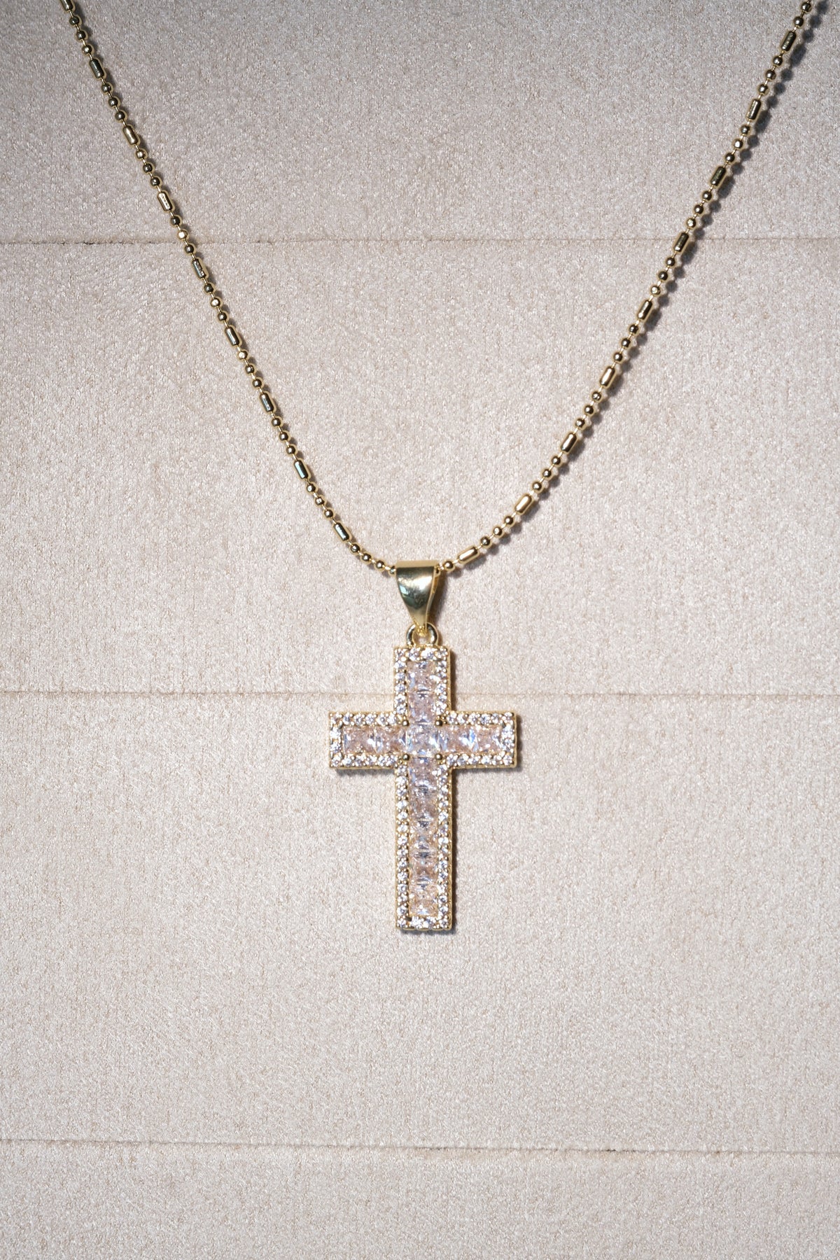 Pave Cross Pendant — Gold — edited real-life photo