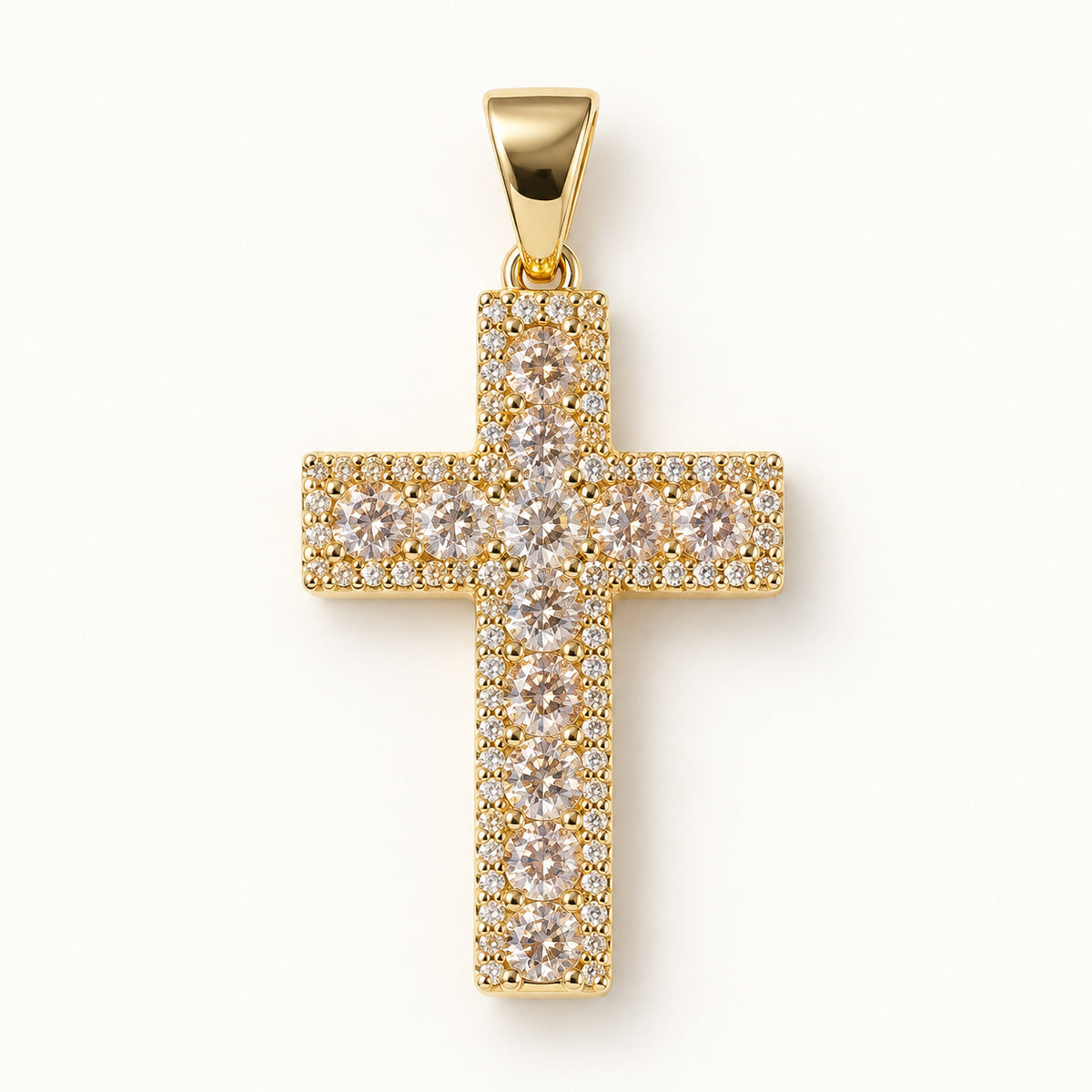 Pave Cross Pendant — Gold — white background
