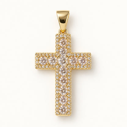 Pave Cross Pendant — Gold — white background