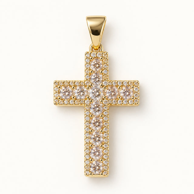 Pave Cross Pendant — Gold — white background