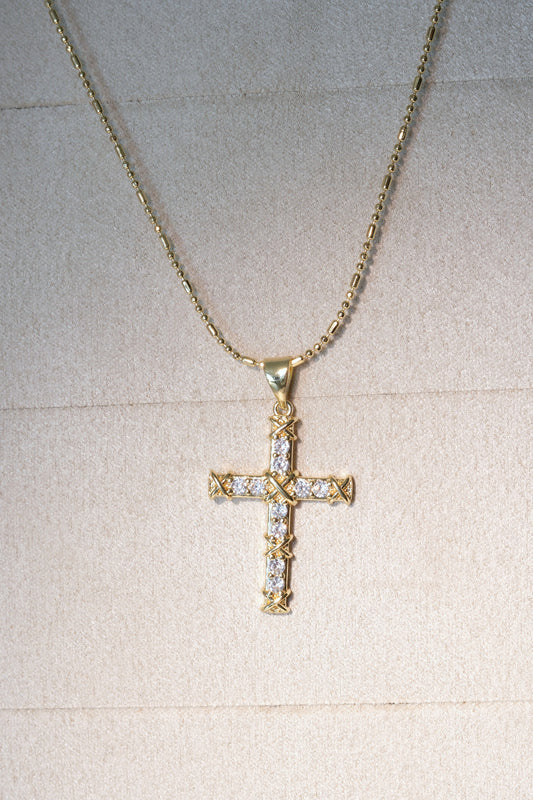 Beaded Cross Pendant — Gold — edited real-life photo