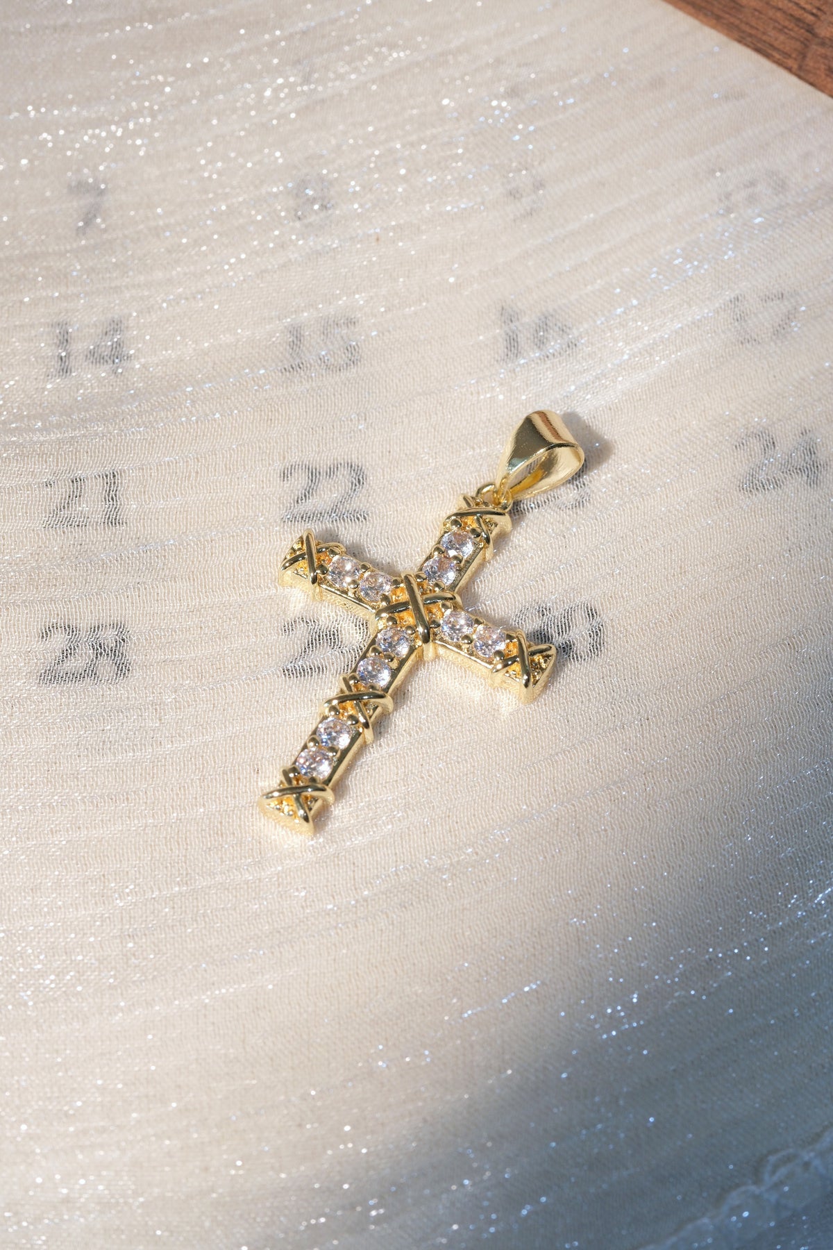 Beaded Cross Pendant — Gold — edited real-life photo
