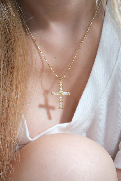 Beaded Cross Pendant — Gold — edited real-life photo