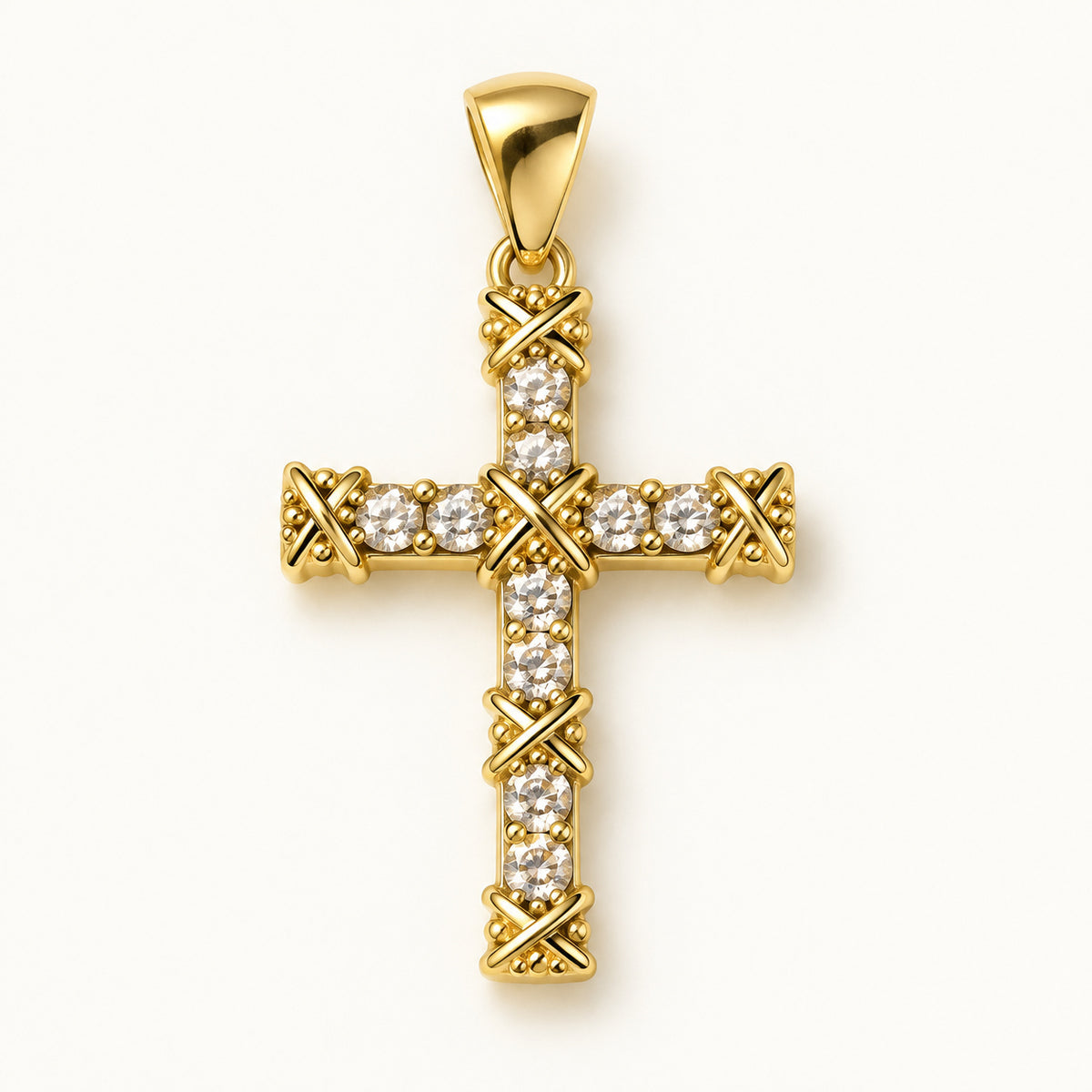Beaded Cross Pendant — Gold — white background