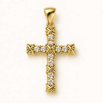 Beaded Cross Pendant — Gold — white background