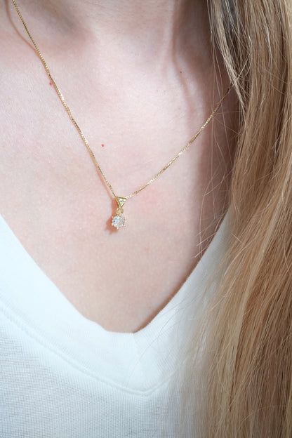 Round Solitaire Pendant — Gold — edited real-life photo