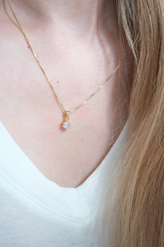 Round Solitaire Pendant — Gold — edited real-life photo