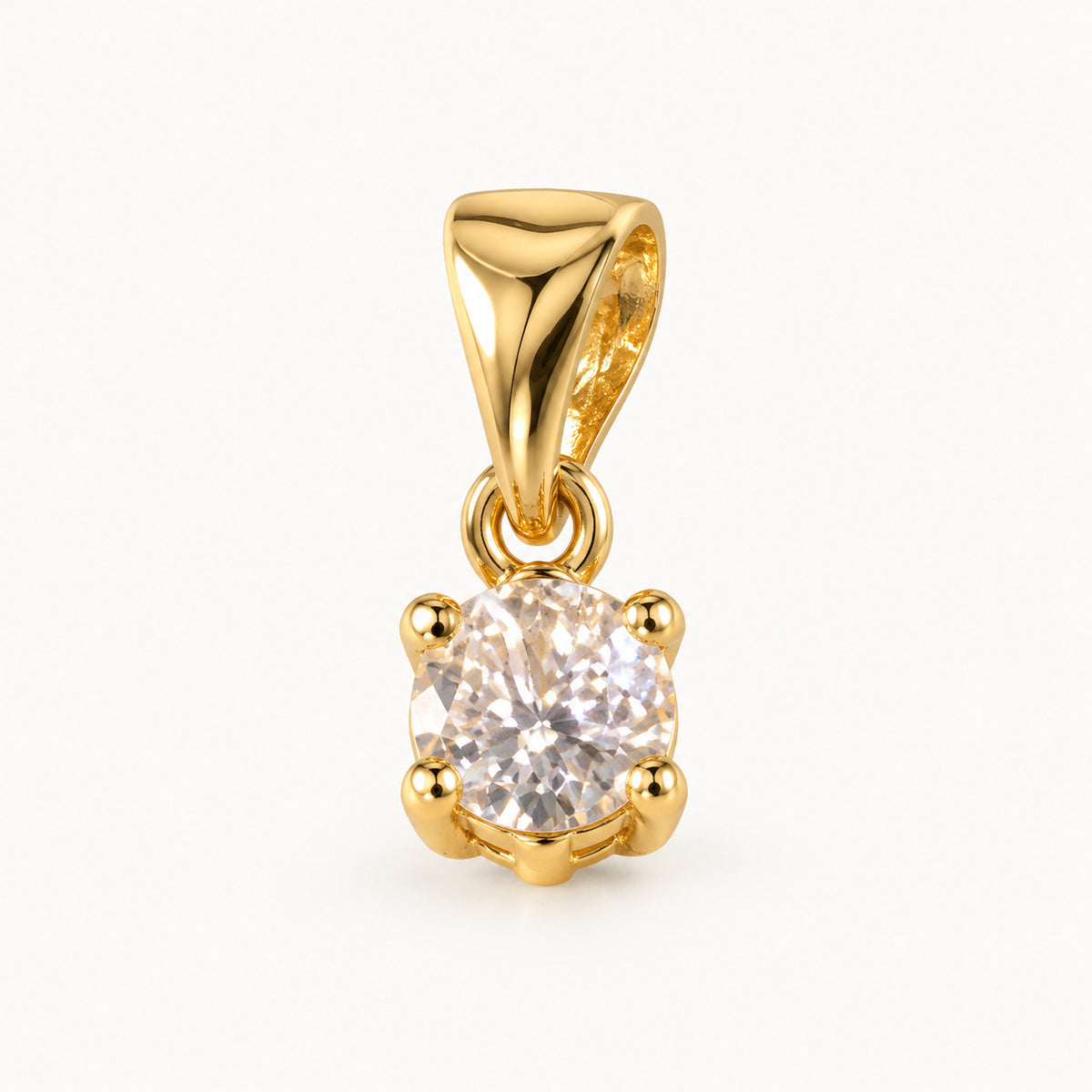 Round Solitaire Pendant — Gold — white background