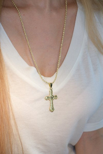 Textured Cross Pendant — Gold — edited real-life photo