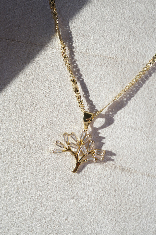 Baguette CZ Tree Pendant — Gold — edited real-life photo