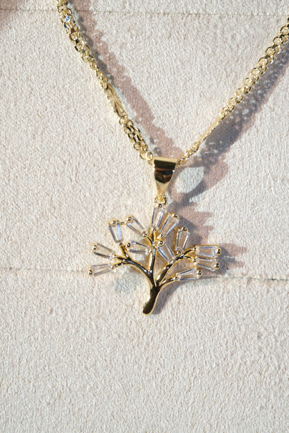 Baguette CZ Tree Pendant — Gold — edited real-life photo