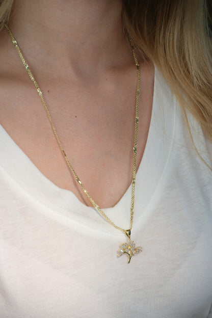 Baguette CZ Tree Pendant — Gold — edited real-life photo
