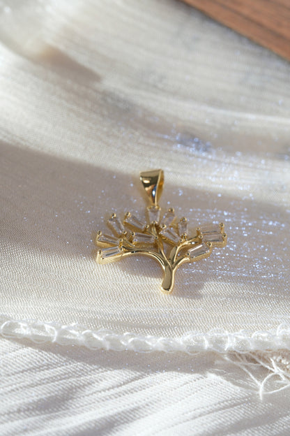 Baguette CZ Tree Pendant — Gold — edited real-life photo