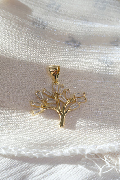 Baguette CZ Tree Pendant — Gold — edited real-life photo