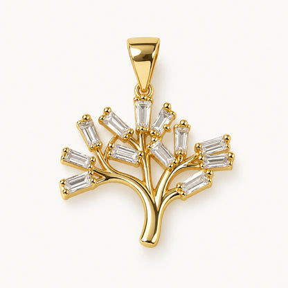 Baguette CZ Tree Pendant — Gold — white background