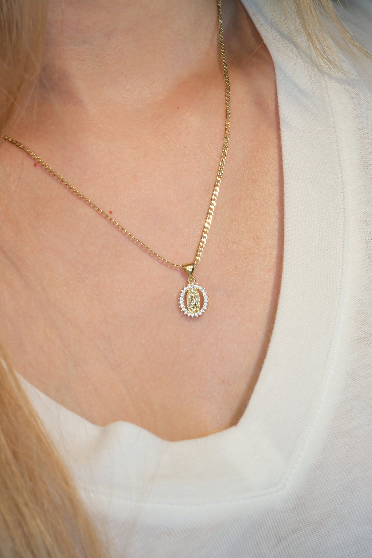 Oval Medallion Pendant — Gold — edited real-life photo
