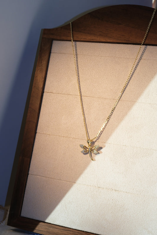 Dragonfly Pendant — Gold — edited real-life photo