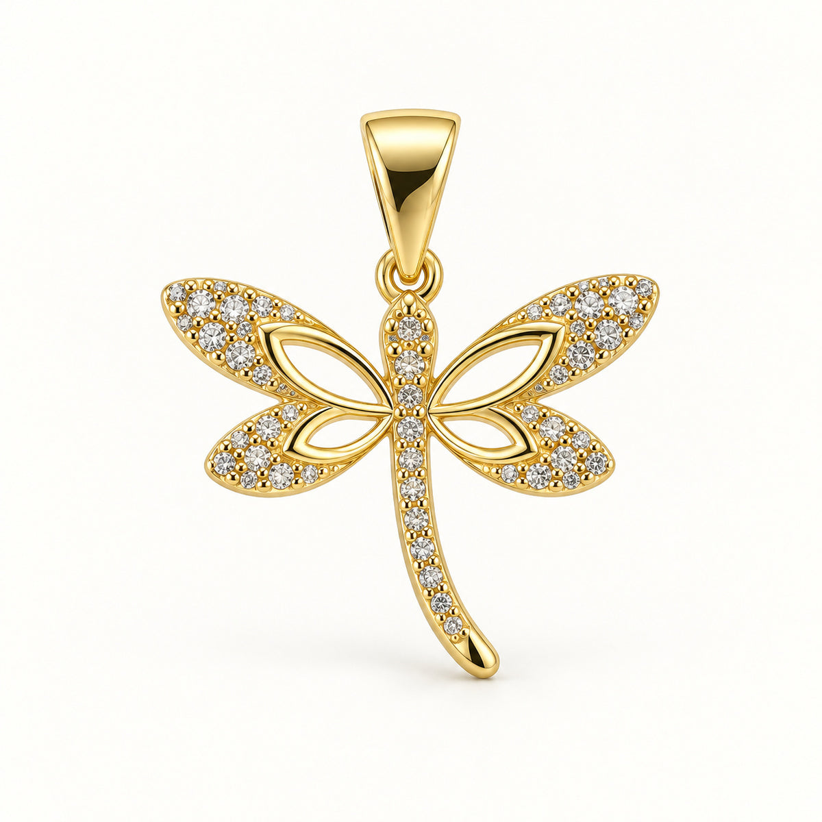 Dragonfly Pendant — Gold — white background