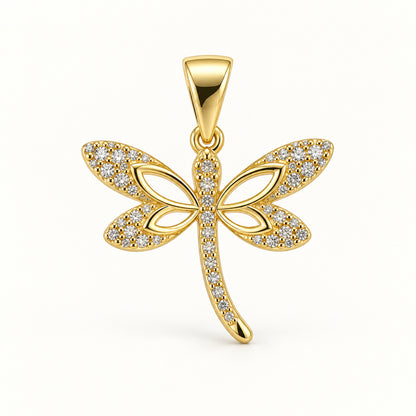 Dragonfly Pendant — Gold — white background
