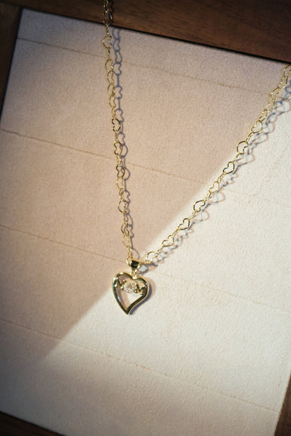 Mom Heart Pendant — Gold — edited real-life photo