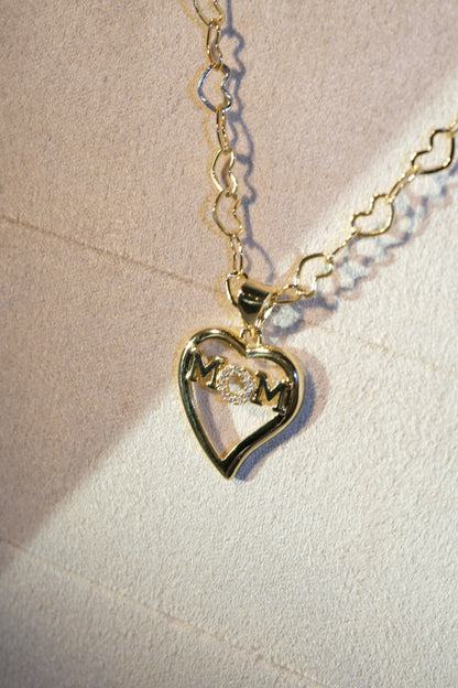 Mom Heart Pendant — Gold — edited real-life photo