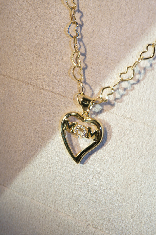 Mom Heart Pendant — Gold — edited real-life photo