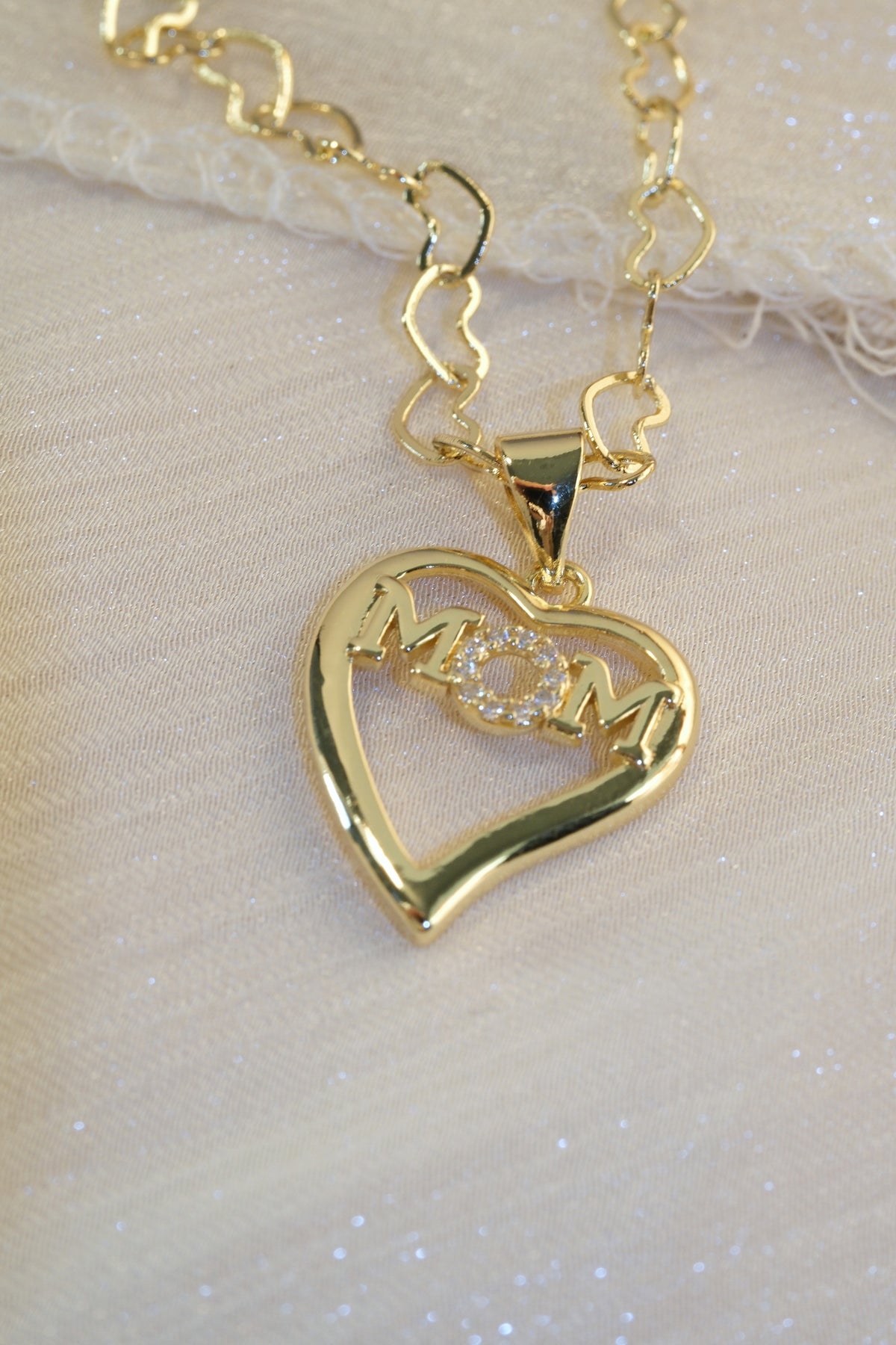 Mom Heart Pendant — Gold — edited real-life photo